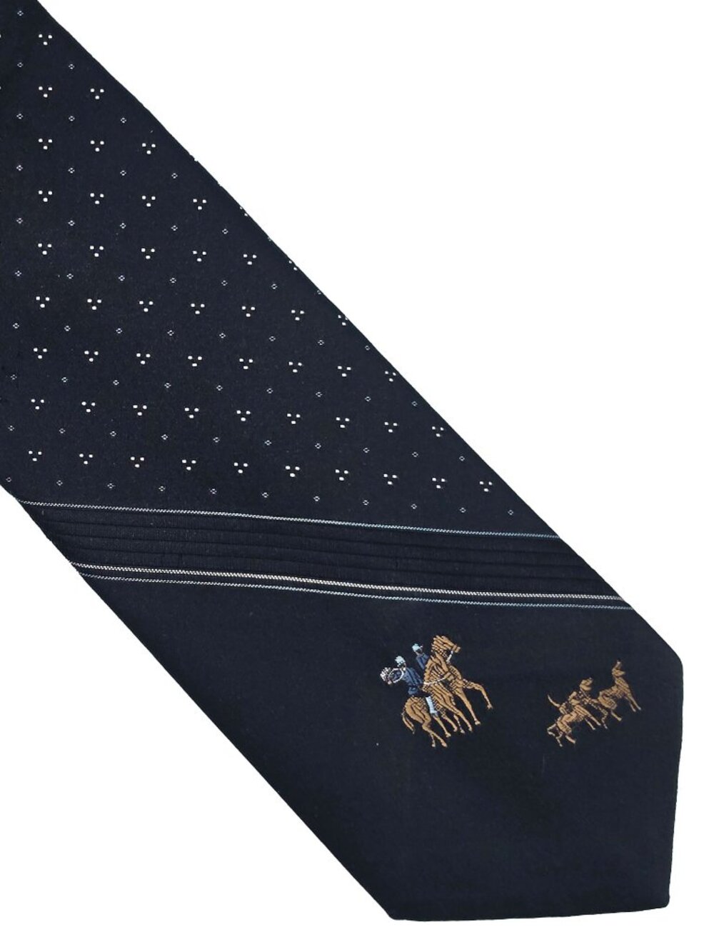 Vtg Botany 500 Navy Blue Equestrian Fox Hunt Polka Dot Necktie Tie 3 x 55 Horse